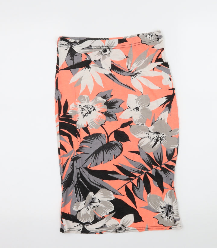 Preworn Womens Orange Floral Jersey Bandage Skirt Size 28 in