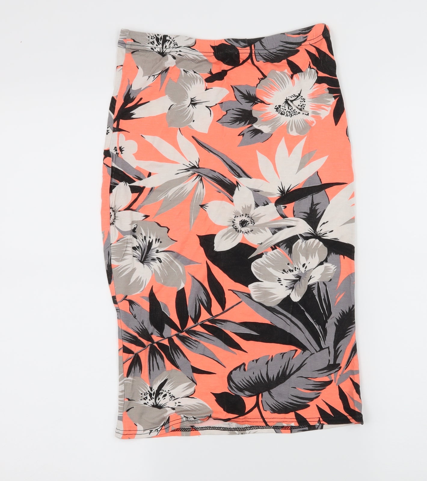 Preworn Womens Orange Floral Jersey Bandage Skirt Size 28 in
