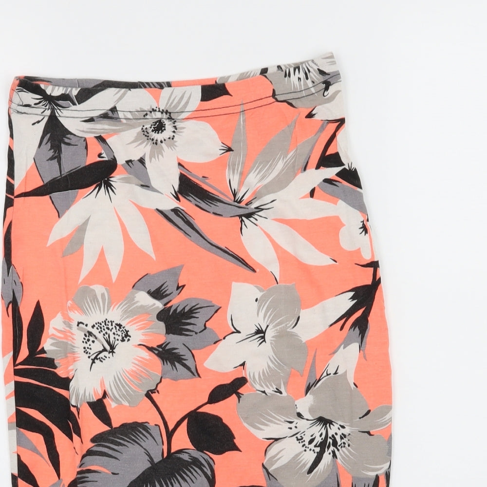 Preworn Womens Orange Floral Jersey Bandage Skirt Size 28 in