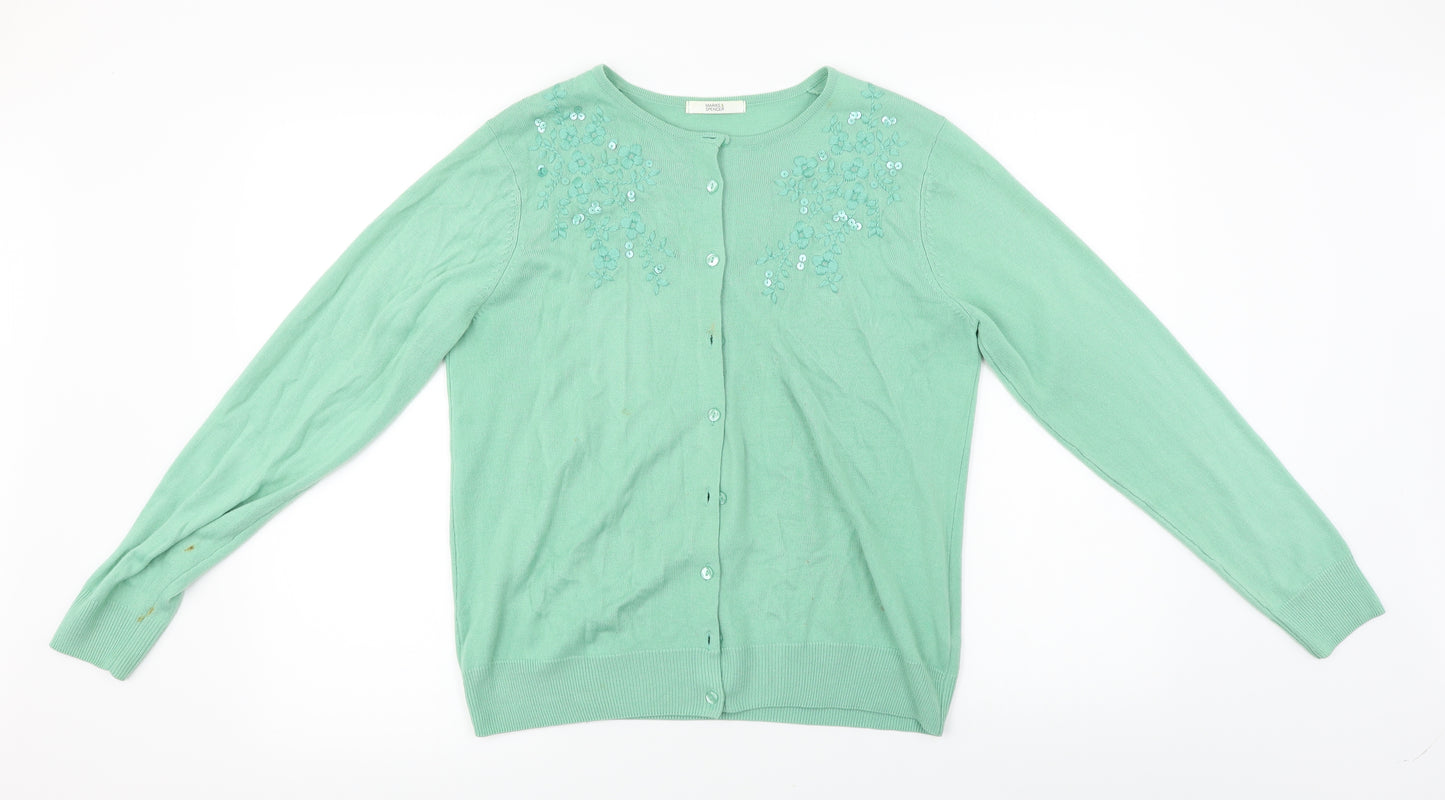 Marks and Spencer  Womens Green Floral  Cardigan Jumper Size 14