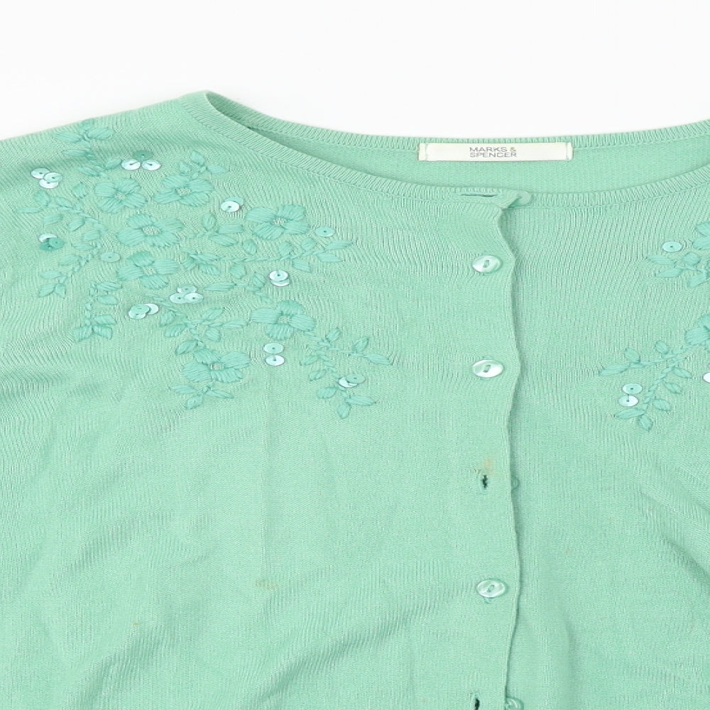 Marks and Spencer  Womens Green Floral  Cardigan Jumper Size 14