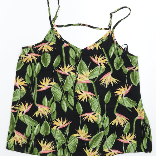 Primark Womens Black Floral Satin Basic Tank Size 10