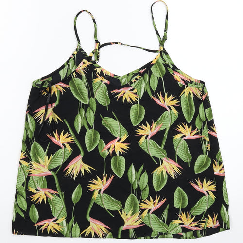 Primark Womens Black Floral Satin Basic Tank Size 10