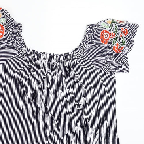 George Womens Blue Striped  Basic T-Shirt Size 8