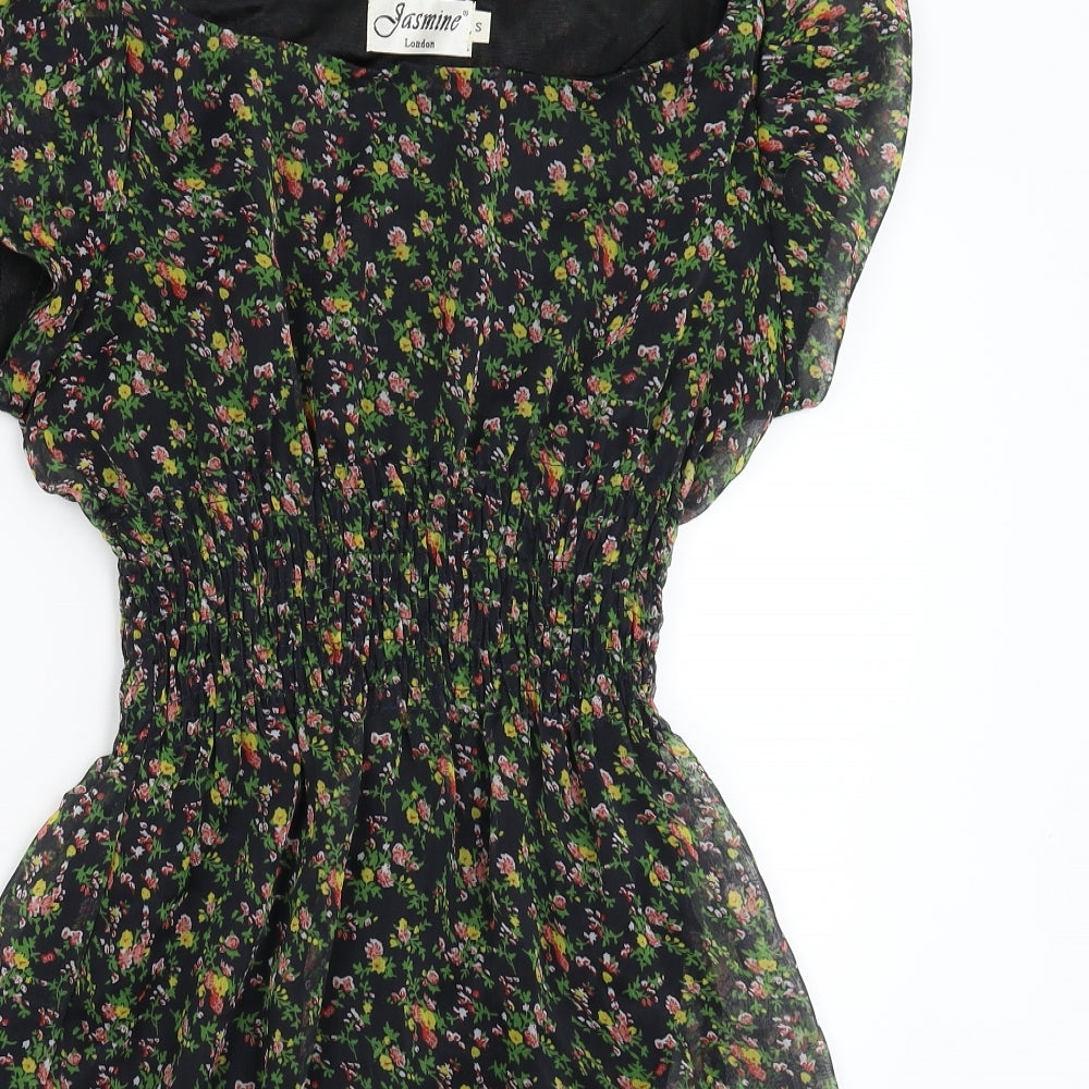 Jasmine Womens Black Floral  Fit & Flare  Size S