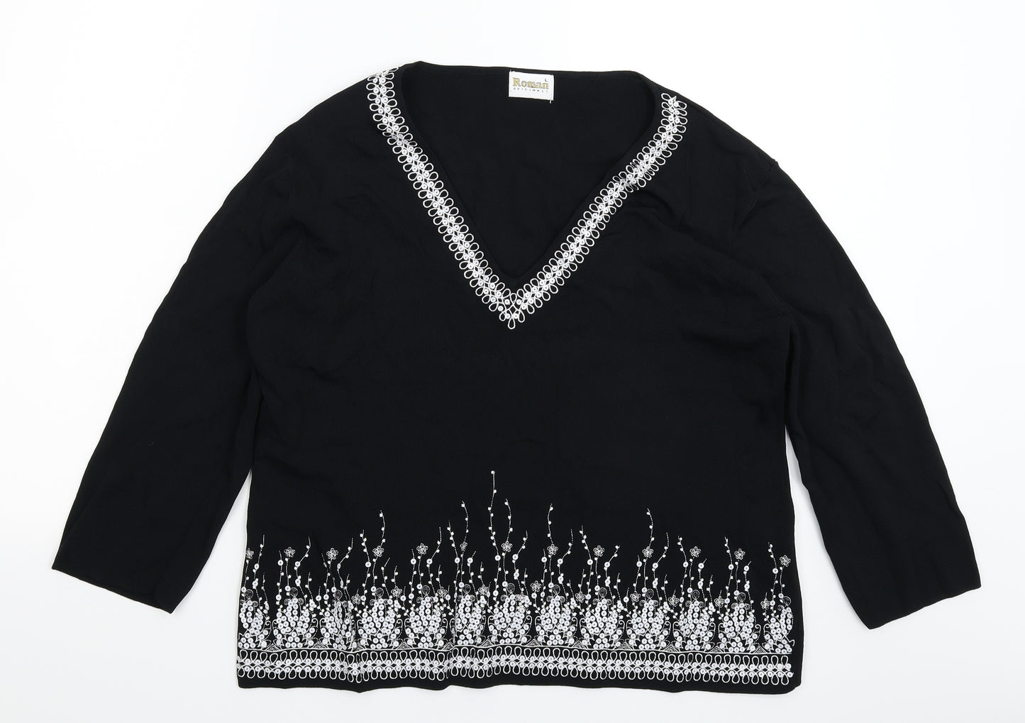Roman Womens Black  Knit Pullover Jumper Size L