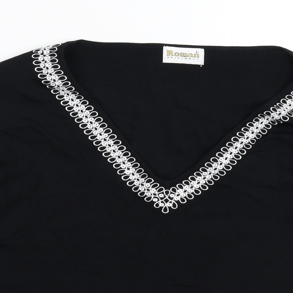 Roman Womens Black  Knit Pullover Jumper Size L