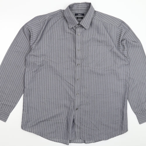 M&Co Mens Grey Striped   Dress Shirt Size XL