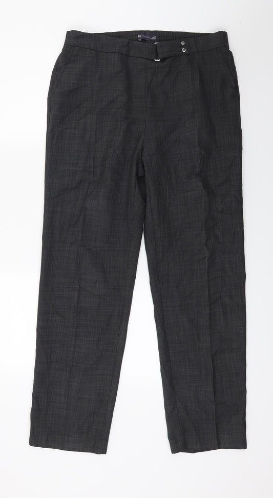 Front view of Marks & Spencer women’s grey check trousers, size UK 14, 27-inch leg
