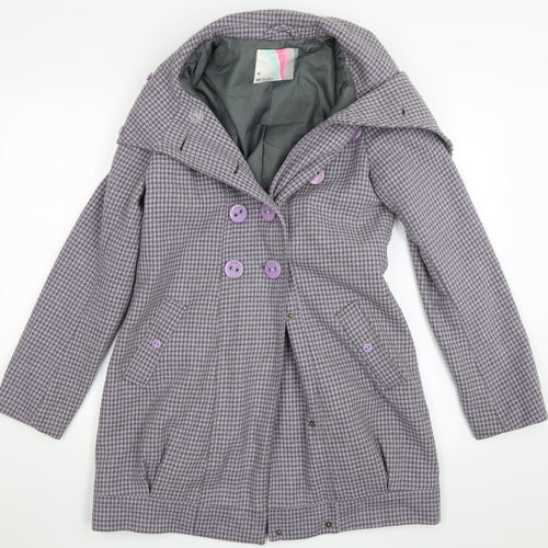 Chillian Womens Purple Houndstooth  Overcoat Coat Size M