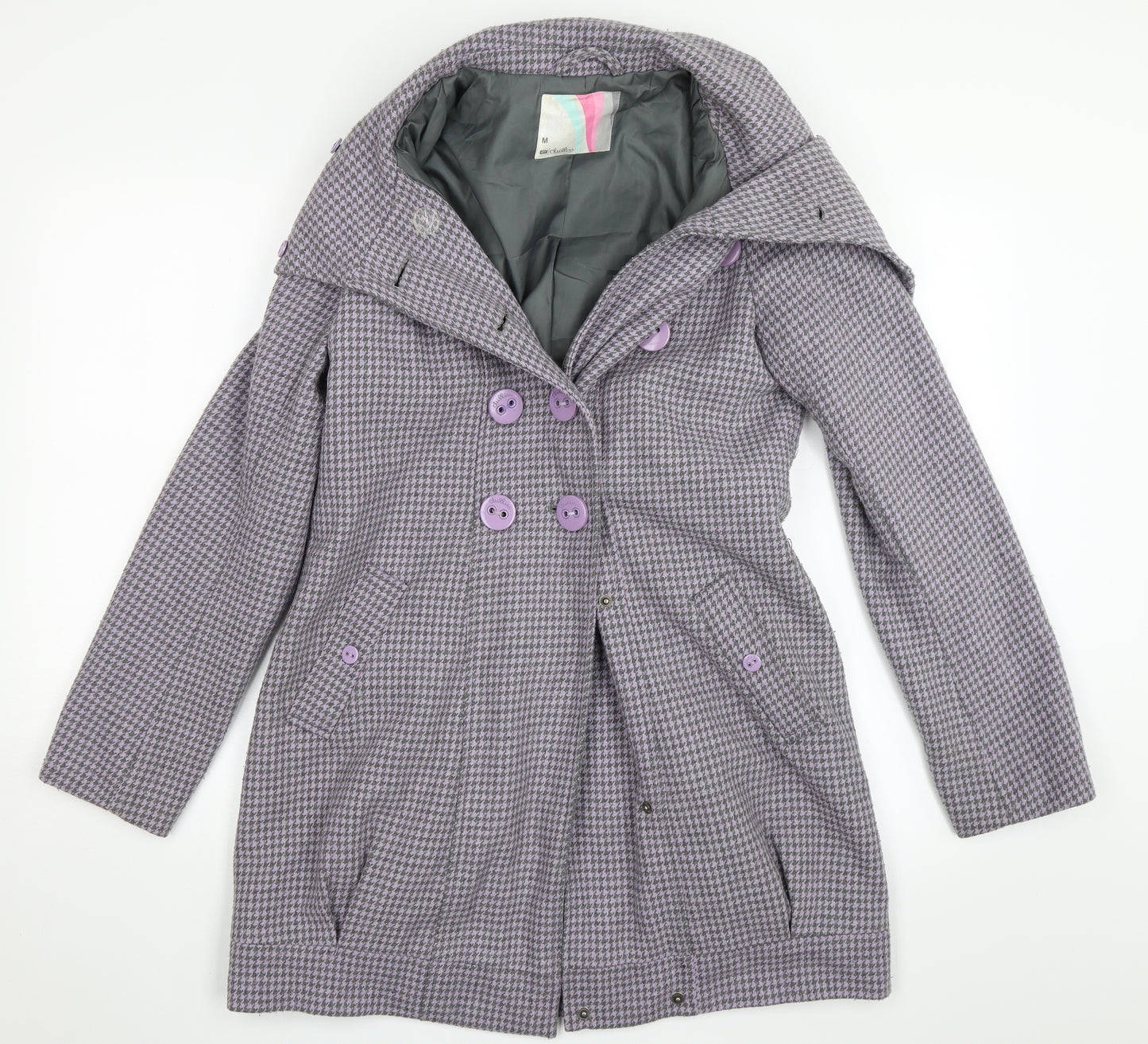 Chillian Womens Purple Houndstooth  Overcoat Coat Size M