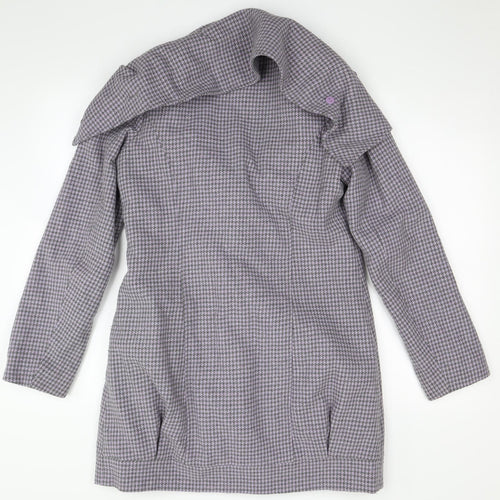 Chillian Womens Purple Houndstooth  Overcoat Coat Size M