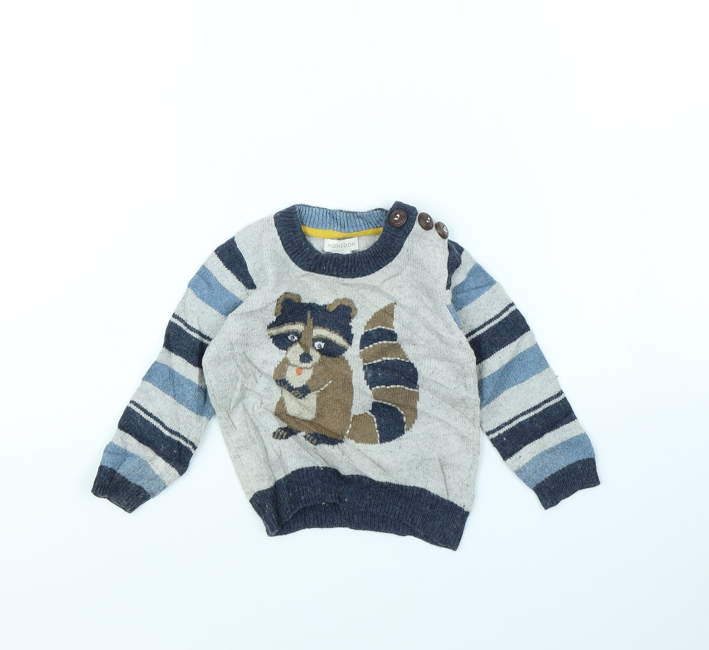 Monsoon Boys Grey   Pullover Jumper Size 6-9 Months  - Racoon
