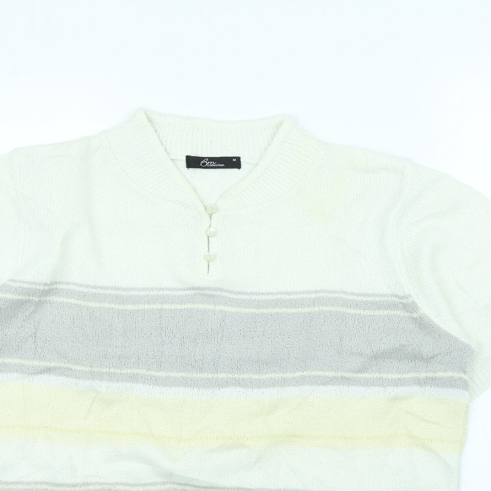 BM Womens White Striped  Basic Tank Size M
