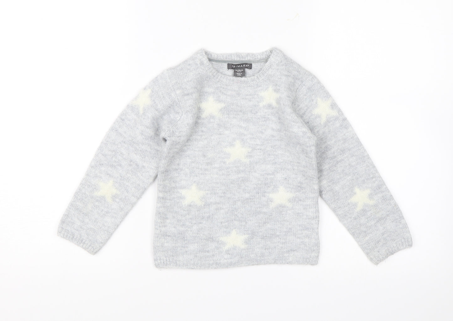 Primark Girls Grey   Pullover Jumper Size 2-3 Years  - Stars