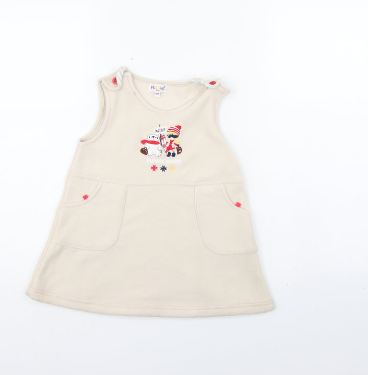 Pick Ouic Girls Ivory Pinafore/Dungaree Dress Size 18 Months