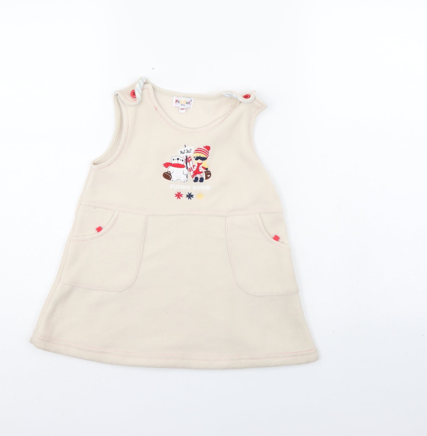 Pick Ouic Girls Ivory   Pinafore/Dungaree Dress  Size 18 Months