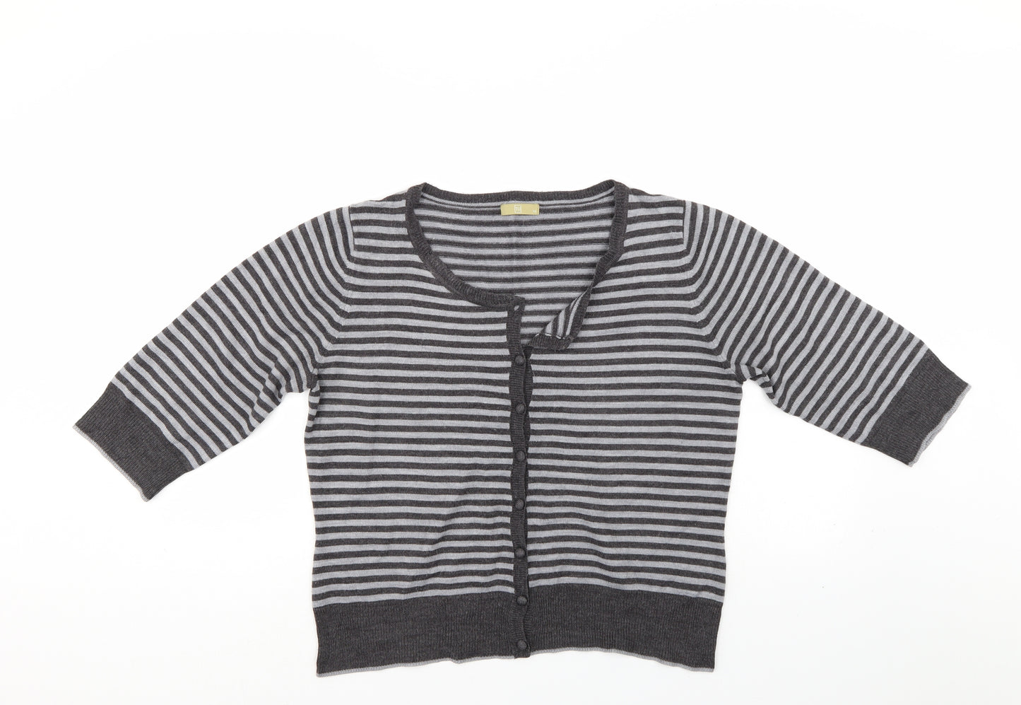 TU Womens Grey Striped  Cardigan Jumper Size 14