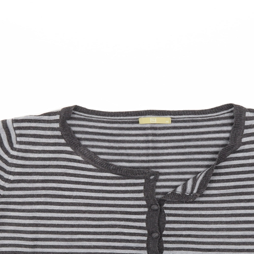 TU Womens Grey Striped  Cardigan Jumper Size 14