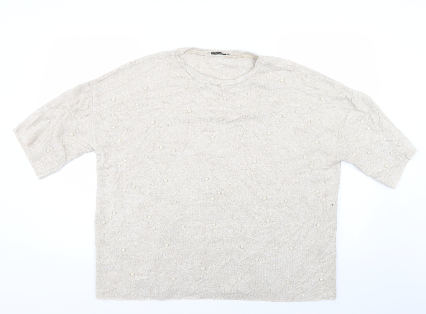 Zara Womens Ivory   Pullover Jumper   - Pearls on jumper
