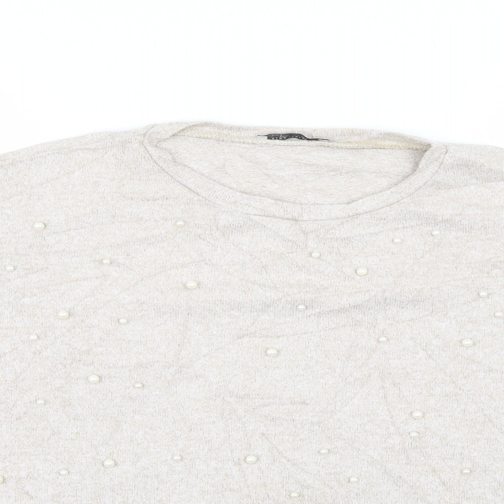 Zara Womens Ivory   Pullover Jumper   - Pearls on jumper