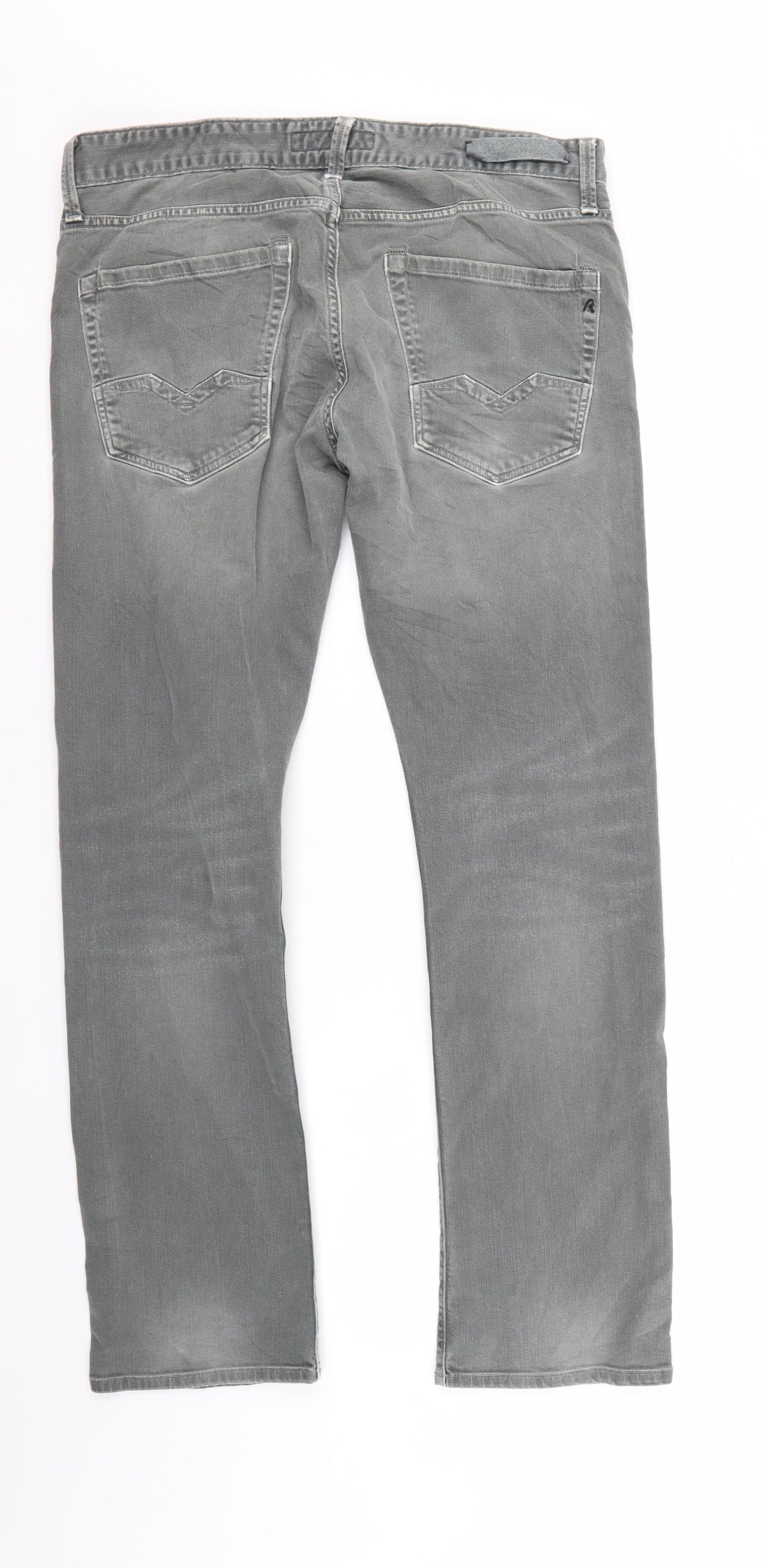 Replay Mens Grey  Denim Straight Jeans Size 32 L32 in