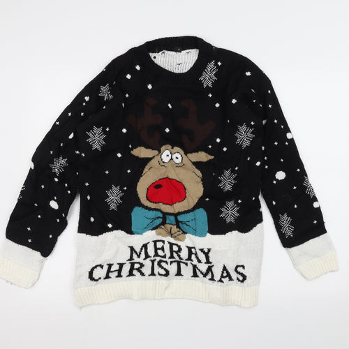 Preworn Mens Black  Knit Pullover Jumper Size S  - Christmas  Jumper
