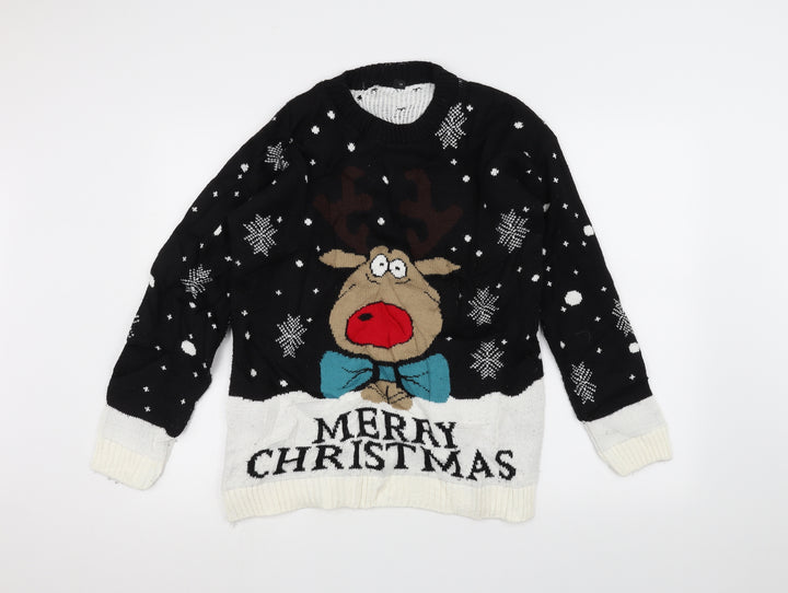 Preworn Mens Black Knit Pullover Jumper Size S - Christmas Jumper