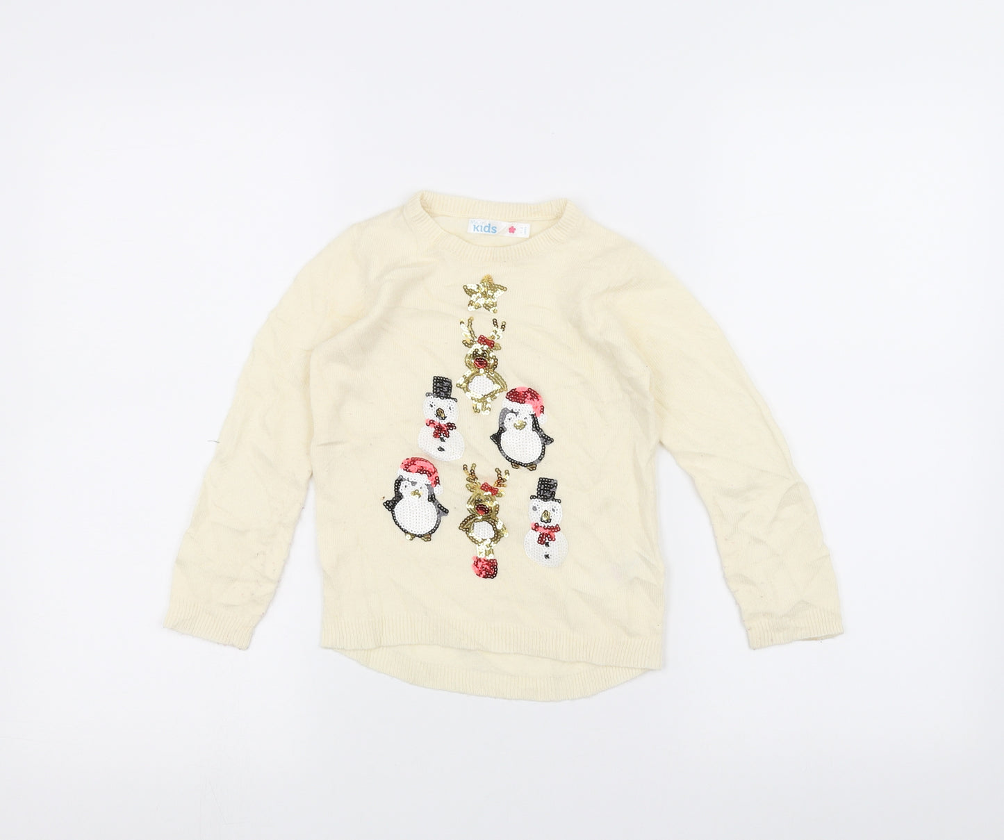 M&Co Girls White  Knit Pullover Jumper Size 3-4 Years  - Christmas  Jumper