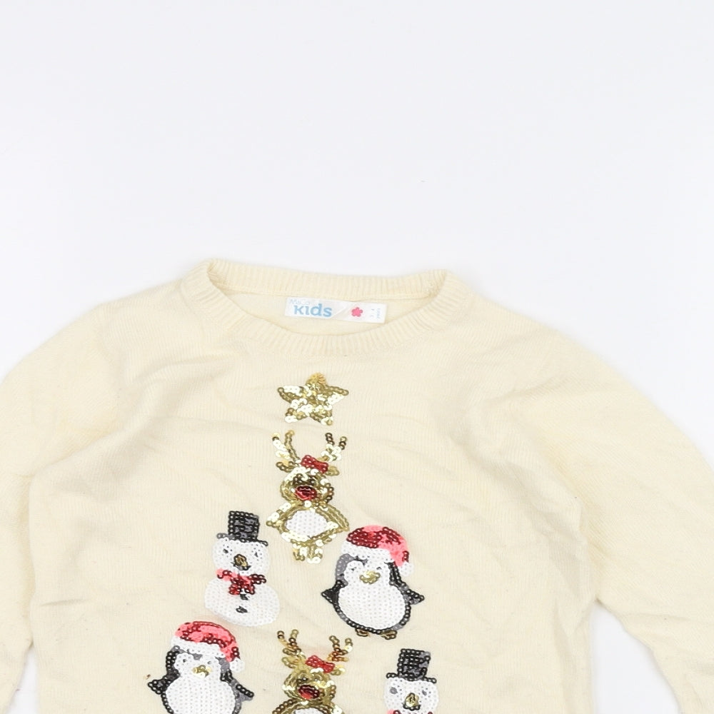 M&Co Girls White  Knit Pullover Jumper Size 3-4 Years  - Christmas  Jumper