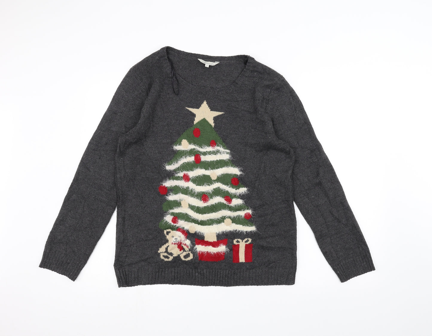 Peacocks Womens Grey  Knit Pullover Jumper Size L  - Christmas  Jumper