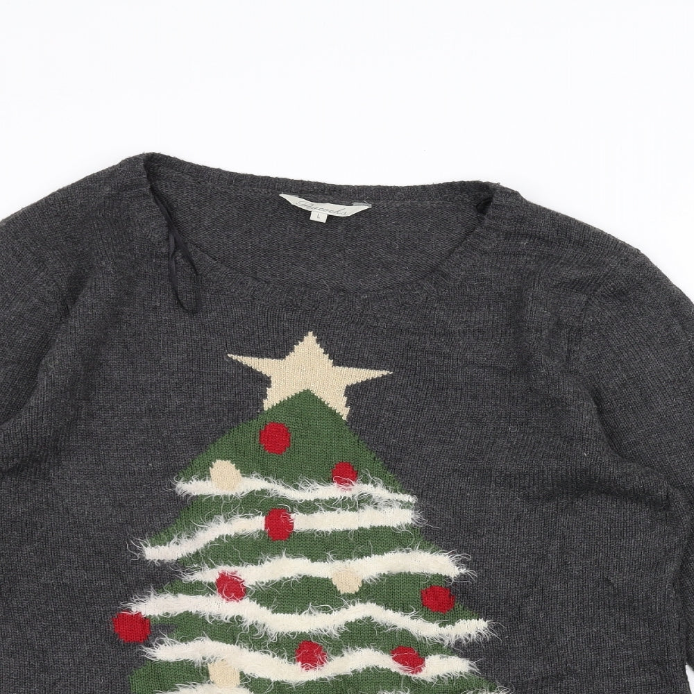 Peacocks Womens Grey  Knit Pullover Jumper Size L  - Christmas  Jumper