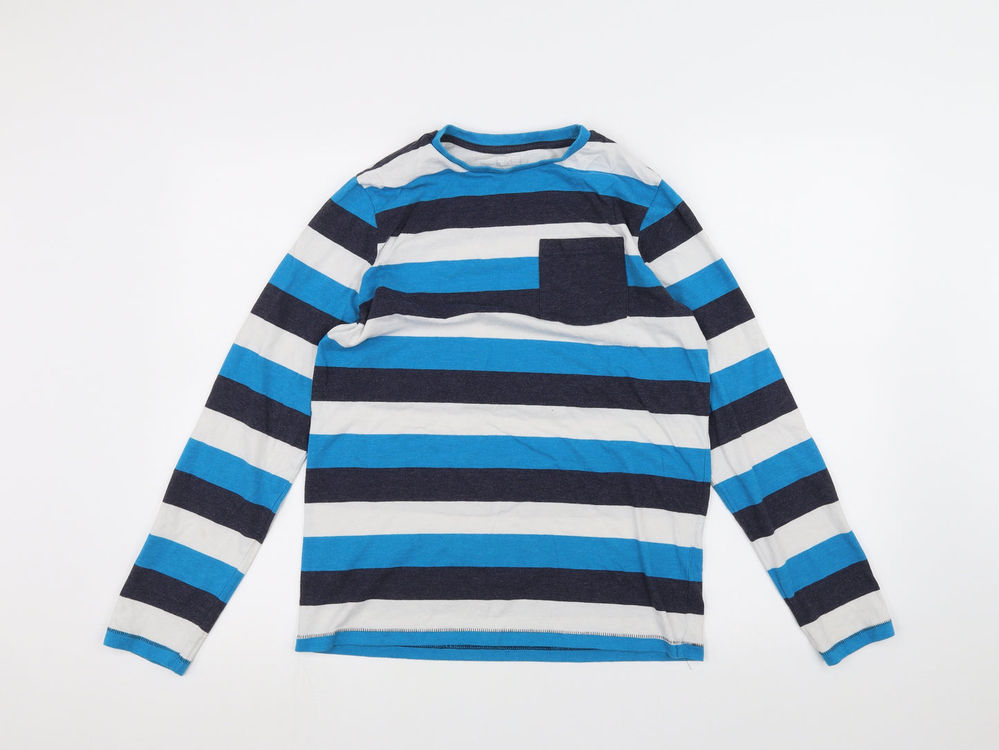 F&F Boys Blue Striped  Basic T-Shirt Size 13-14 Years