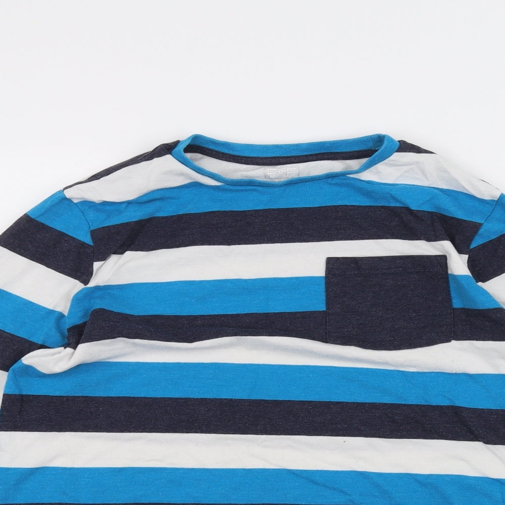 F&F Boys Blue Striped  Basic T-Shirt Size 13-14 Years