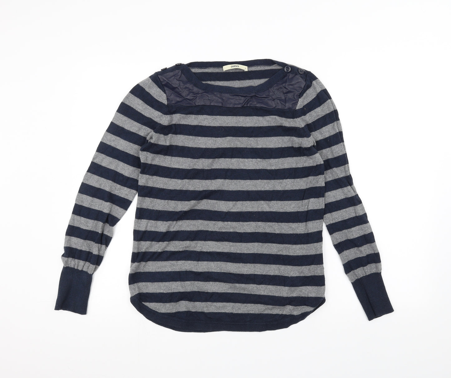 Oasis Womens Grey Striped  Basic T-Shirt Size S