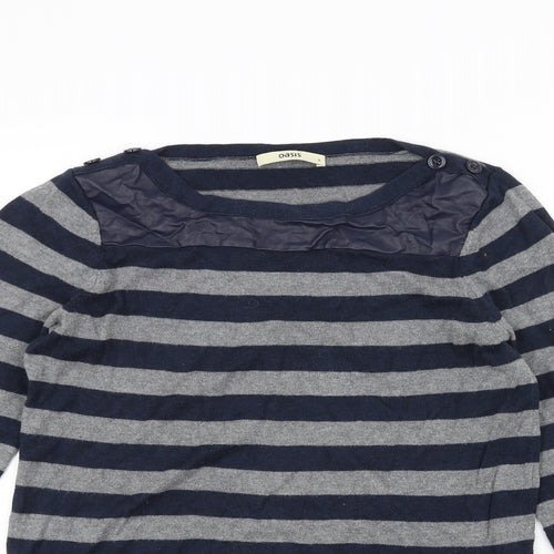 Oasis Womens Grey Striped  Basic T-Shirt Size S