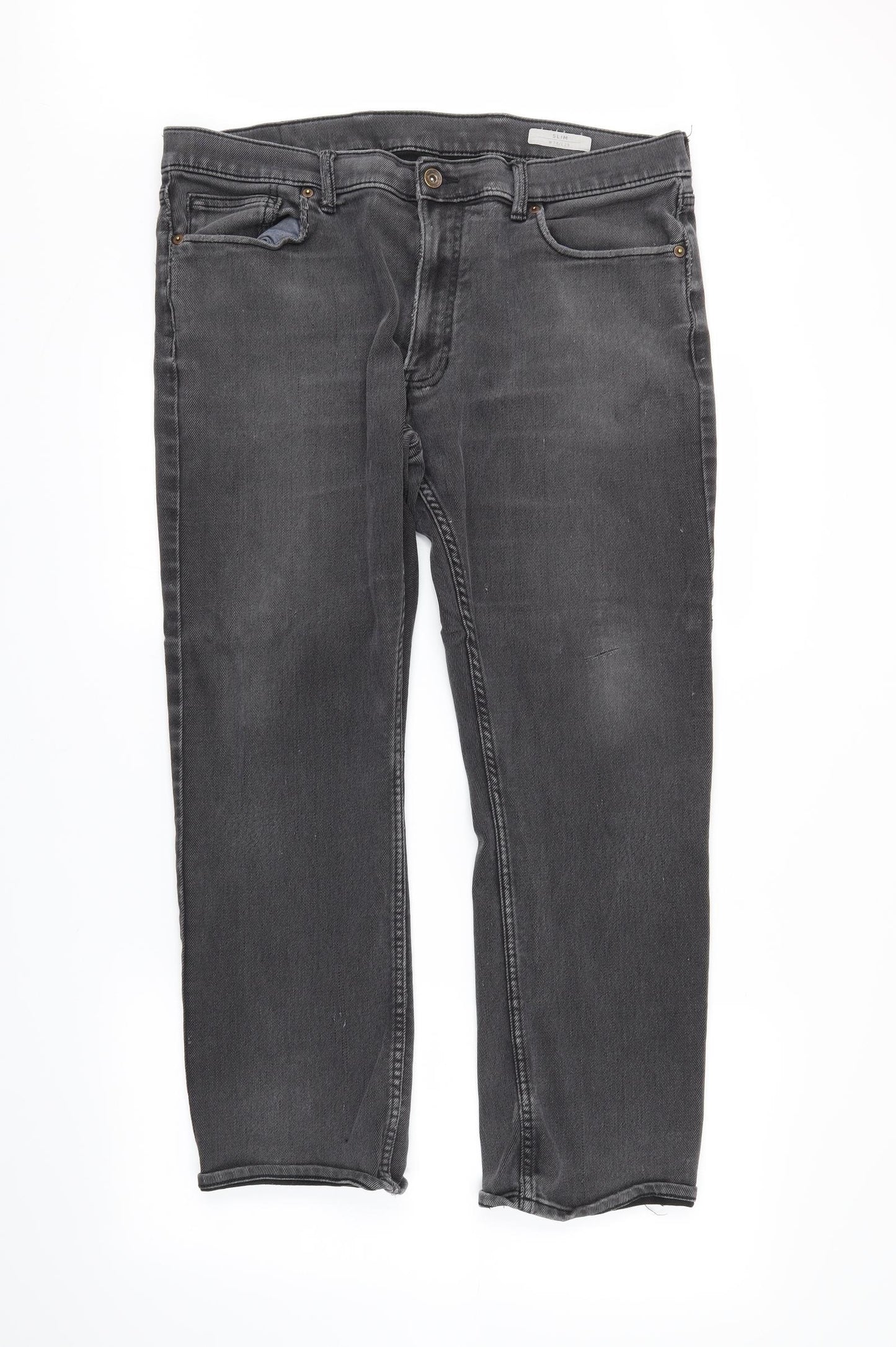 M&S Mens Grey  Denim Straight Jeans Size 38 in L27 in