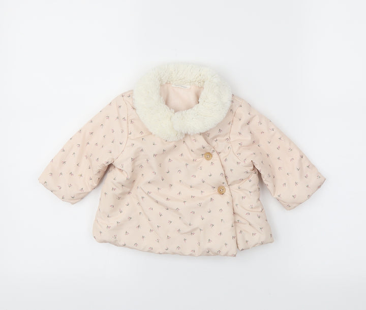 NEXT Girls Pink Floral Puffer Jacket Coat Size 3-6 Months