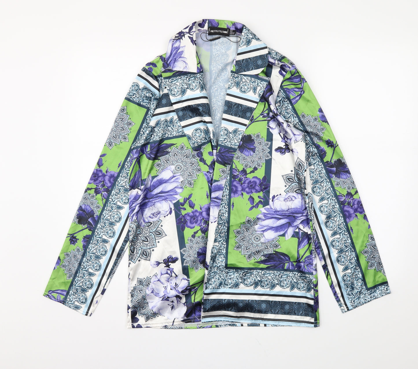 PRETTYLITTLETHING Womens White Floral  Wrap Blouse Size 8