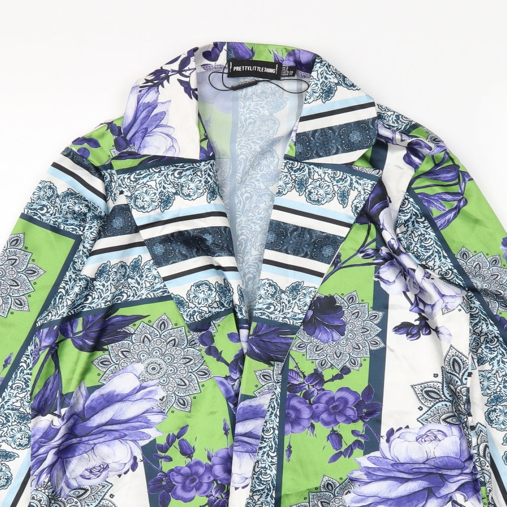 PRETTYLITTLETHING Womens White Floral  Wrap Blouse Size 8