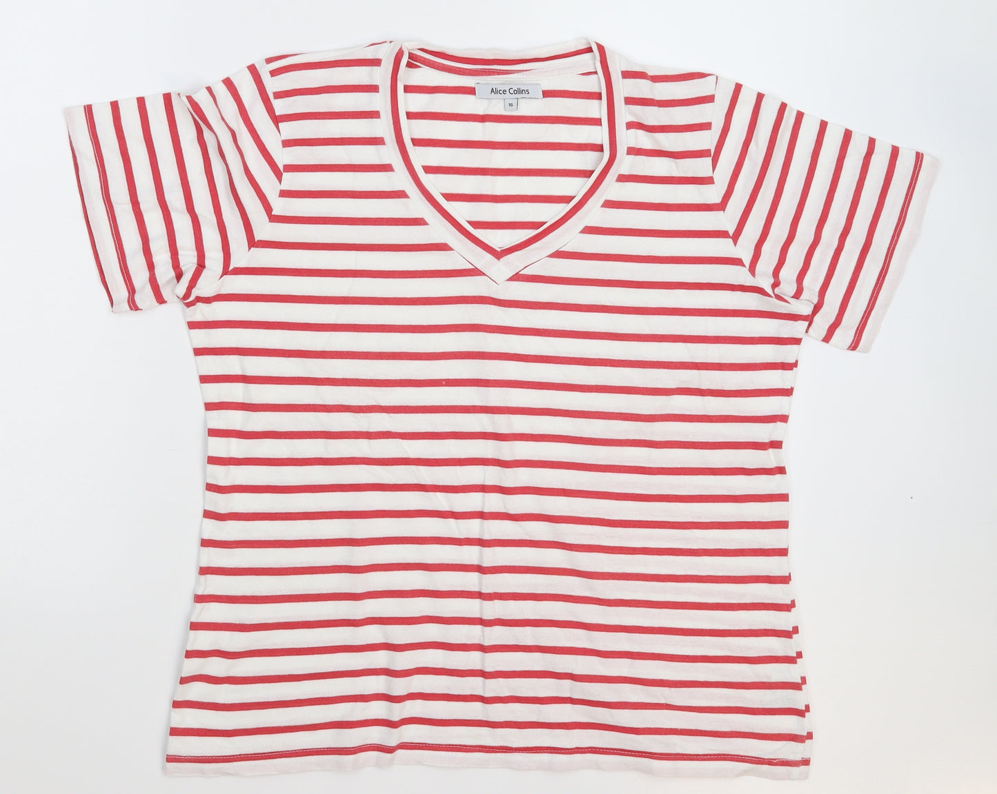 Alice Collins Womens Multicoloured Striped  Basic T-Shirt Size 16