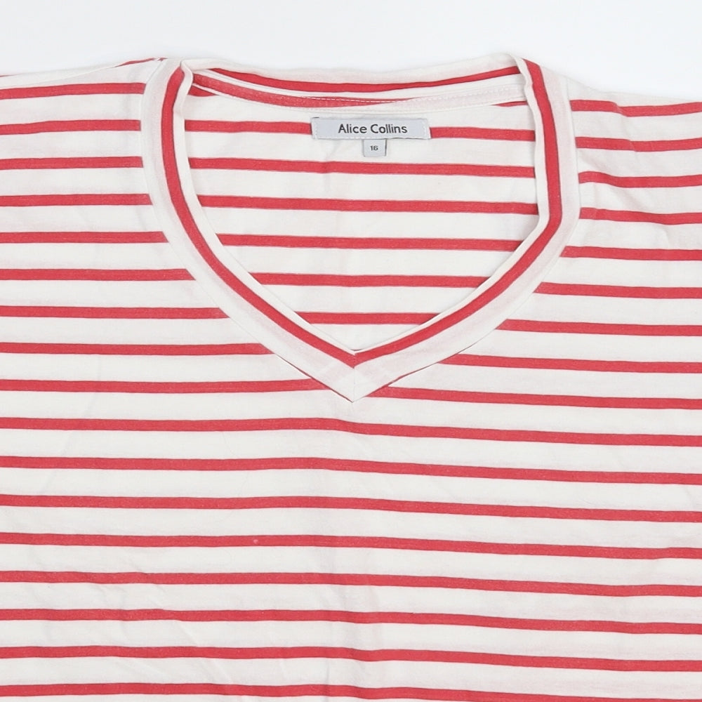 Alice Collins Womens Multicoloured Striped  Basic T-Shirt Size 16