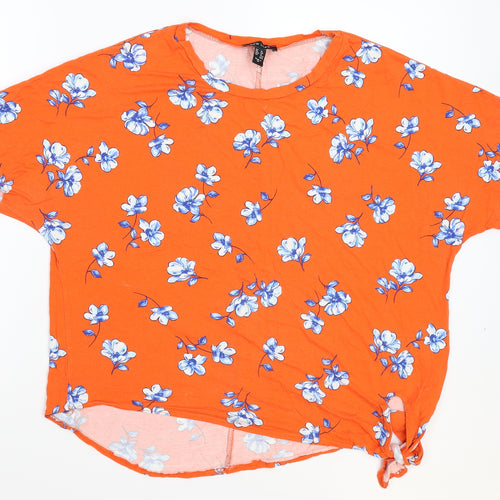 New Look Womens Orange Floral  Basic T-Shirt Size 16