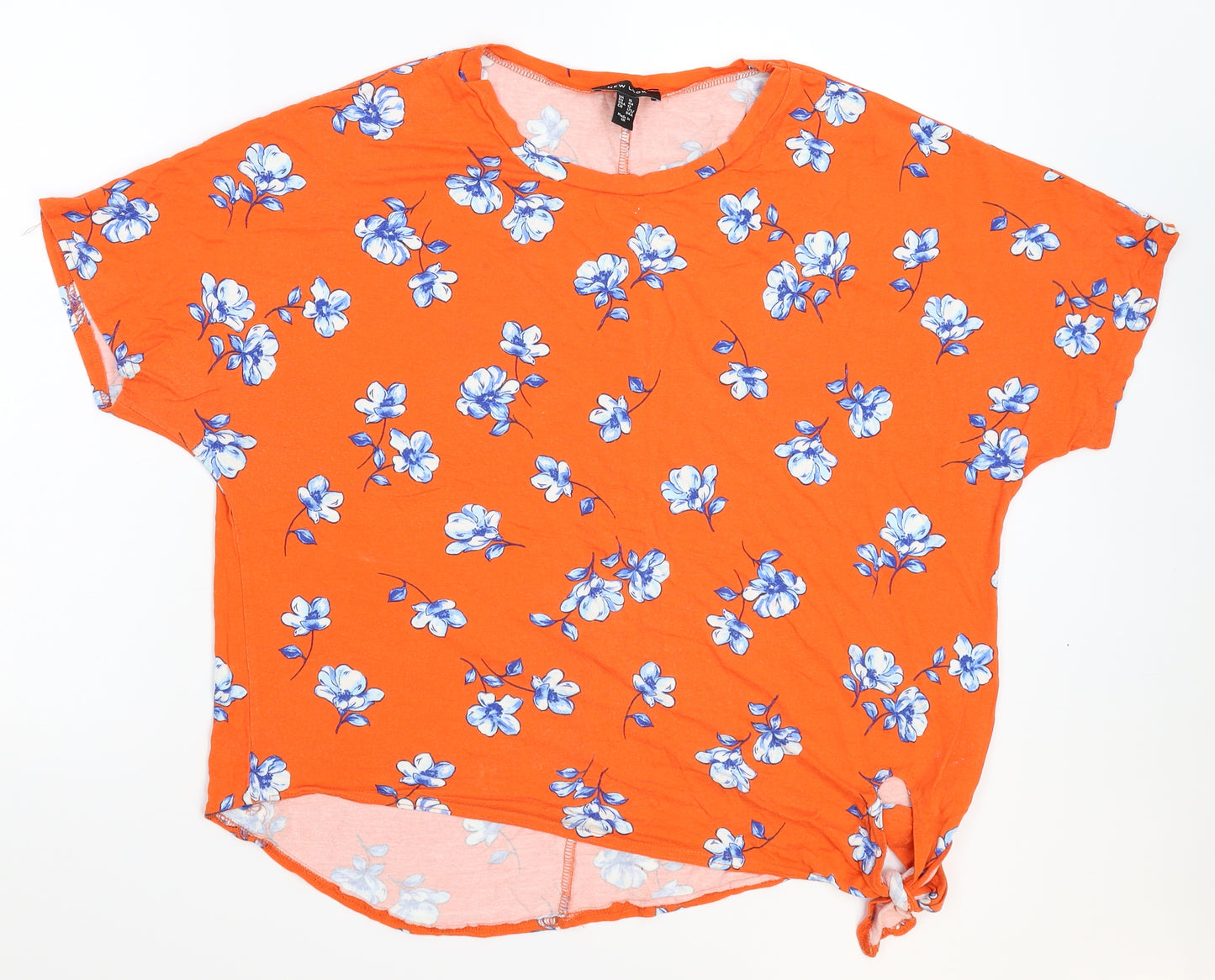 New Look Womens Orange Floral  Basic T-Shirt Size 16
