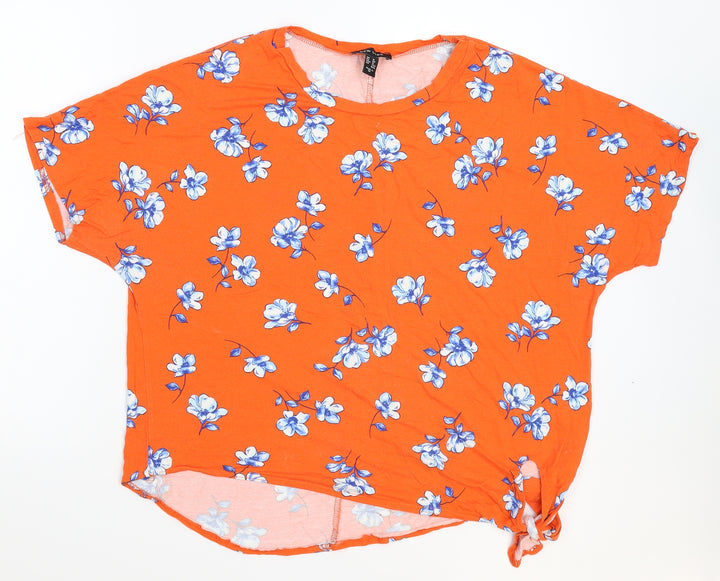 New Look Womens Orange Floral  Basic T-Shirt Size 16