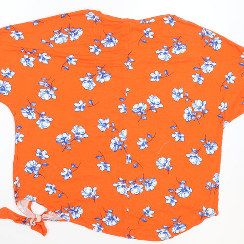 New Look Womens Orange Floral  Basic T-Shirt Size 16
