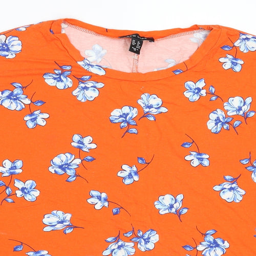 New Look Womens Orange Floral  Basic T-Shirt Size 16