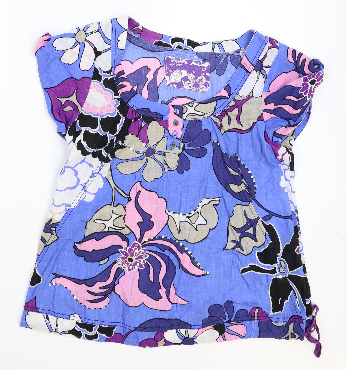 NEXT Womens Blue Floral  Basic T-Shirt Size 12