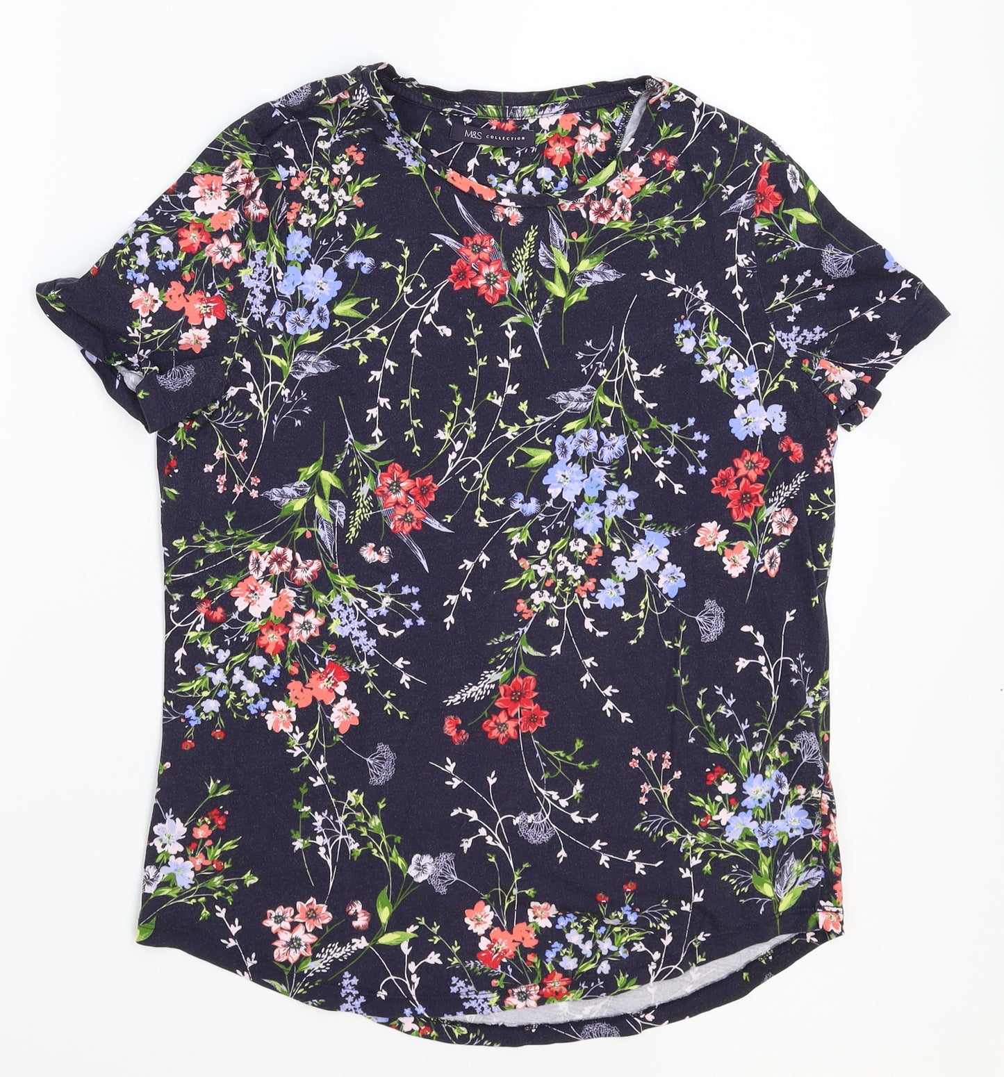 Marks and Spencer Womens Blue Floral  Basic T-Shirt Size 10
