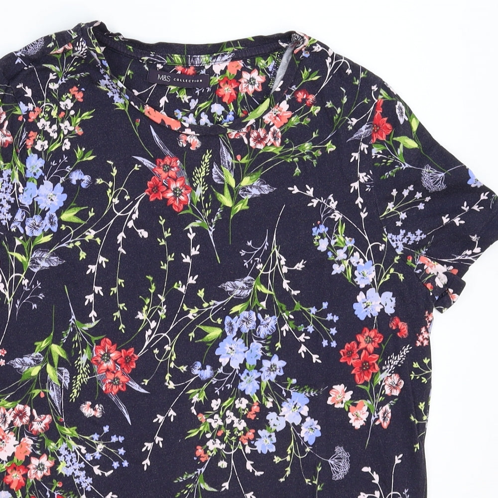 Marks and Spencer Womens Blue Floral  Basic T-Shirt Size 10